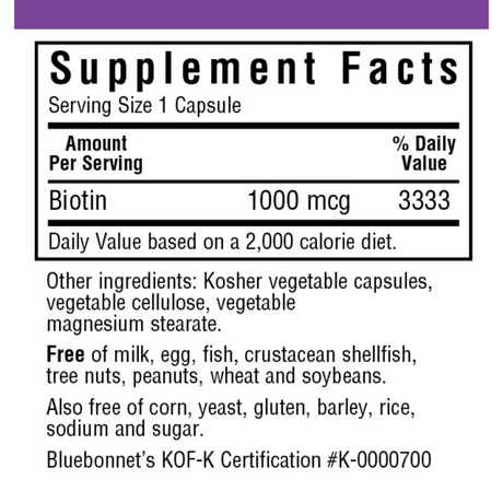 Bluebonnet Biotin - 1000 mcg - 90 Cápsulas De Origen Vegetal - Haz Tu Pedido