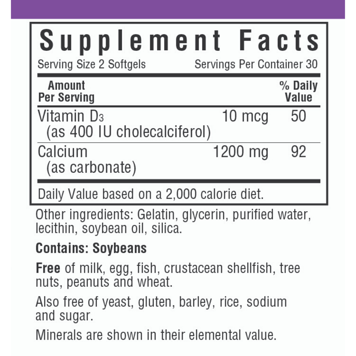 Bluebonnet Milk-Free Calcium 1200 mg Plus Vitamin D3 - Softgels - Haz Tu Pedido