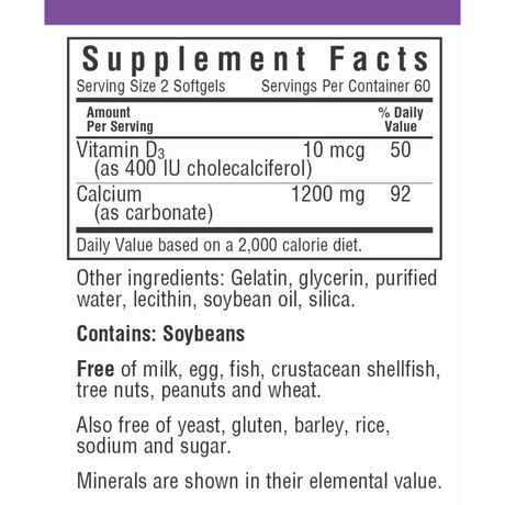Bluebonnet Milk-Free Calcium 1200 mg Plus Vitamin D3 - Softgels - Haz Tu Pedido