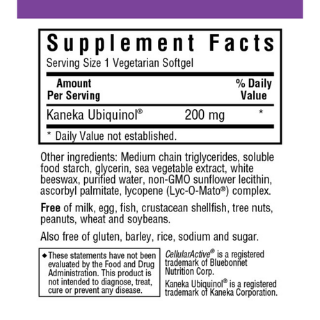 Bluebonnet CellularActive CoQ10 Ubiquinol - 200 mg - Vegetarian Softgels - Haz Tu Pedido