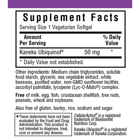 Bluebonnet CellularActive CoQ10 Ubiquinol - 50 mg - Vegetarian Softgels - Haz Tu Pedido