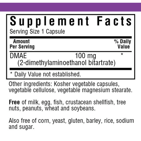 Bluebonnet DMAE - 100 mg - 100 Cápsulas De Origen Vegetal - Haz Tu Pedido