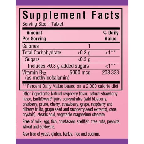 Bluebonnet EarthSweet Chewables Methylcobalamin - Vitamina B12 - 5000 mcg - Haz Tu Pedido