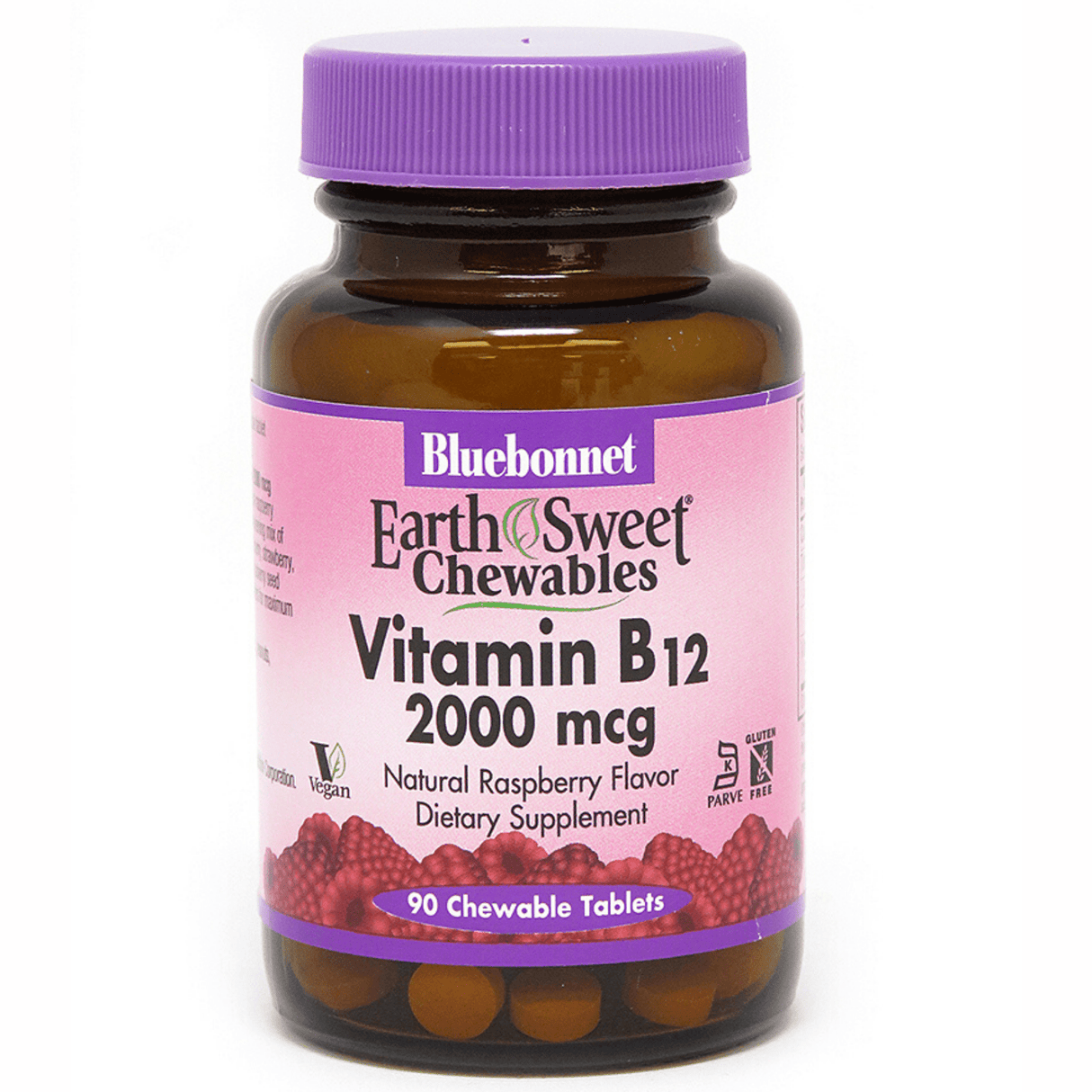 Bluebonnet EarthSweet Chewables Vitamin B12 - 2000 mcg - 90 Tabletas Masticable - Frambuesa - Haz Tu Pedido