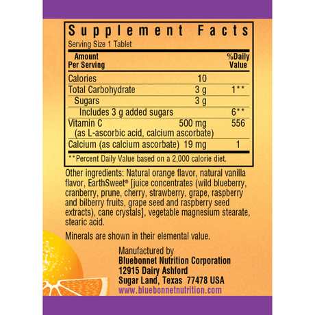 Bluebonnet EarthSweet Chewables Vitamin C - 500 mg - 90 Tabletas Masticable - Naranja - Haz Tu Pedido