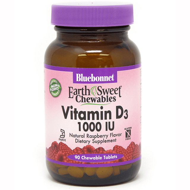 Bluebonnet EarthSweet Chewables Vitamin D3 - 1000 IU - 90 Tabletas Masticable - Frambuesa - Haz Tu Pedido