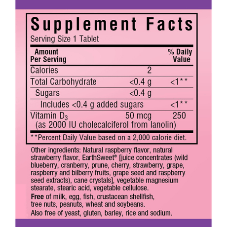 Bluebonnet EarthSweet Chewables Vitamin D3 - 2000 IU - 90 Tabletas Masticable - Frambuesa - Haz Tu Pedido