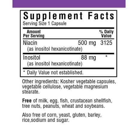 Bluebonnet Flush-Free Niacin - 500 mg - Vegetable Capsules - Haz Tu Pedido