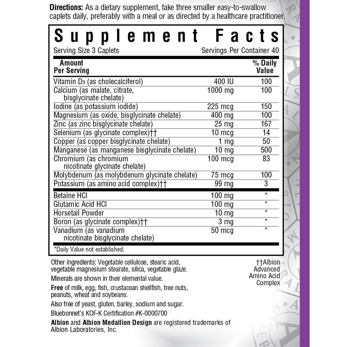 Bluebonnet Albion High Potency Chelated Multiminerals Iron Free - Haz Tu Pedido