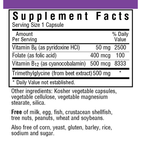 Bluebonnet Homocysteine Formula - Vegetable Capsules - Haz Tu Pedido