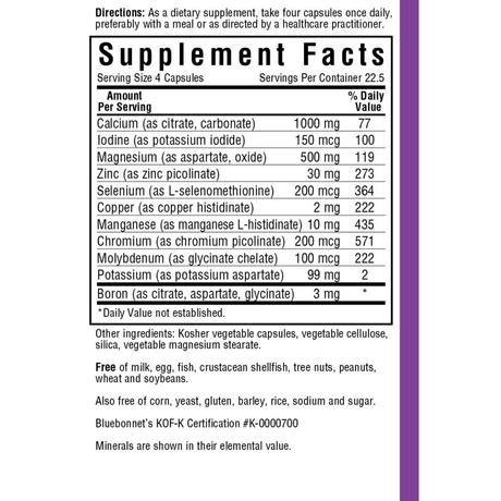 Bluebonnet Multiminerals Plus Boron Iron-Free - Vegetable Capsules - Haz Tu Pedido
