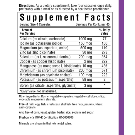Bluebonnet Multiminerals Plus Boron Iron-Free - Vegetable Capsules - Haz Tu Pedido