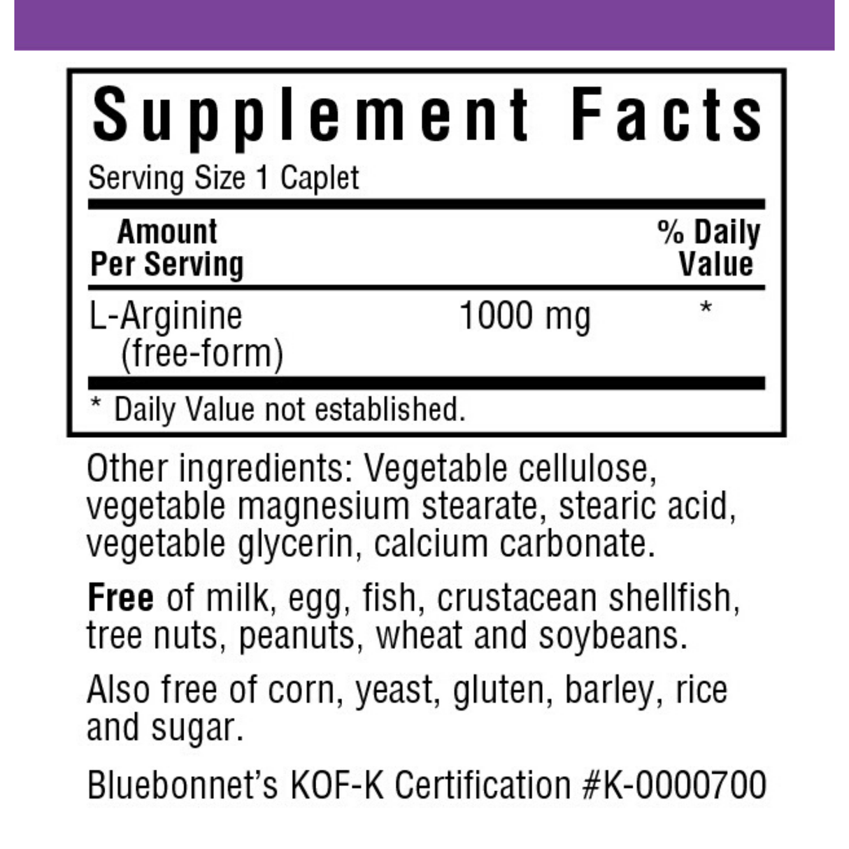 Bluebonnet L-Arginine - 1000 mg - Caplets - Haz Tu Pedido