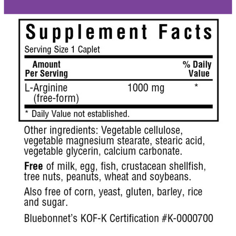 Bluebonnet L-Arginine - 1000 mg - Caplets - Haz Tu Pedido