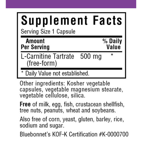 Bluebonnet L-Carnitine - 500 mg - Vegetable Capsules - Haz Tu Pedido