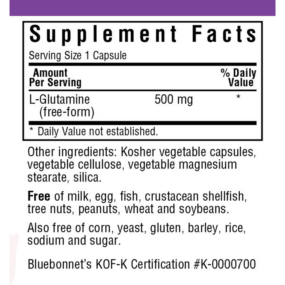 Bluebonnet L-Glutamine - 500 mg - Vegetable Capsules - Haz Tu Pedido