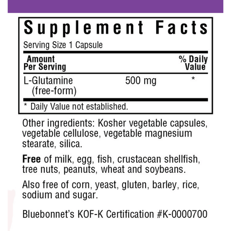 Bluebonnet L-Glutamine - 500 mg - Vegetable Capsules - Haz Tu Pedido