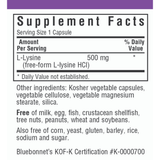 Bluebonnet L-Lysine - 500 mg - 100 Cápsulas De Origen Vegetal - Haz Tu Pedido