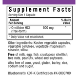 Bluebonnet L-Ornithine - 500 mg - Vegetable Capsules - Haz Tu Pedido