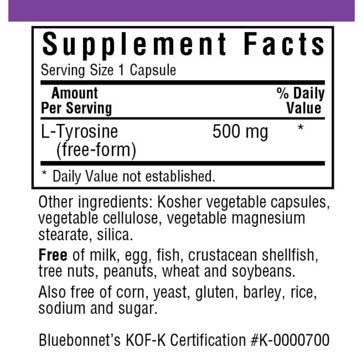 Bluebonnet L-Tyrosine - 500 mg - Vegetable Capsules - Haz Tu Pedido