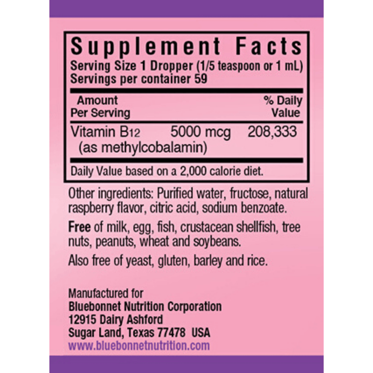 Bluebonnet Liquid CellularActive Methylcobalamin Vitamin B12 - 5000 mcg - Frambuesa - 59 ml - Haz Tu Pedido