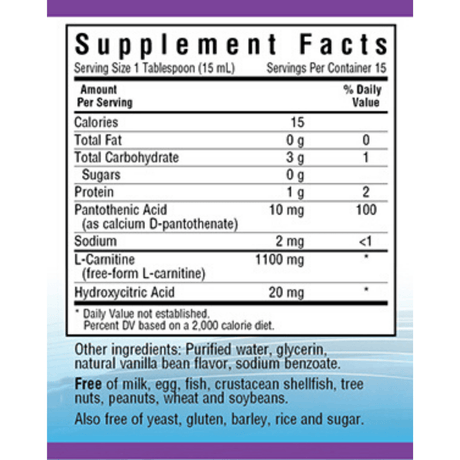 Bluebonnet Liquid L-Carnitine - 1100 mg - 236 ml - Haz Tu Pedido
