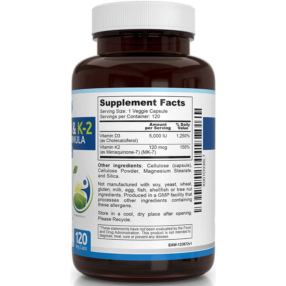 Earth's Wisdom Vitamin D3 with K2 - 120 Cápsulas De Origen Vegetal - Haz Tu Pedido