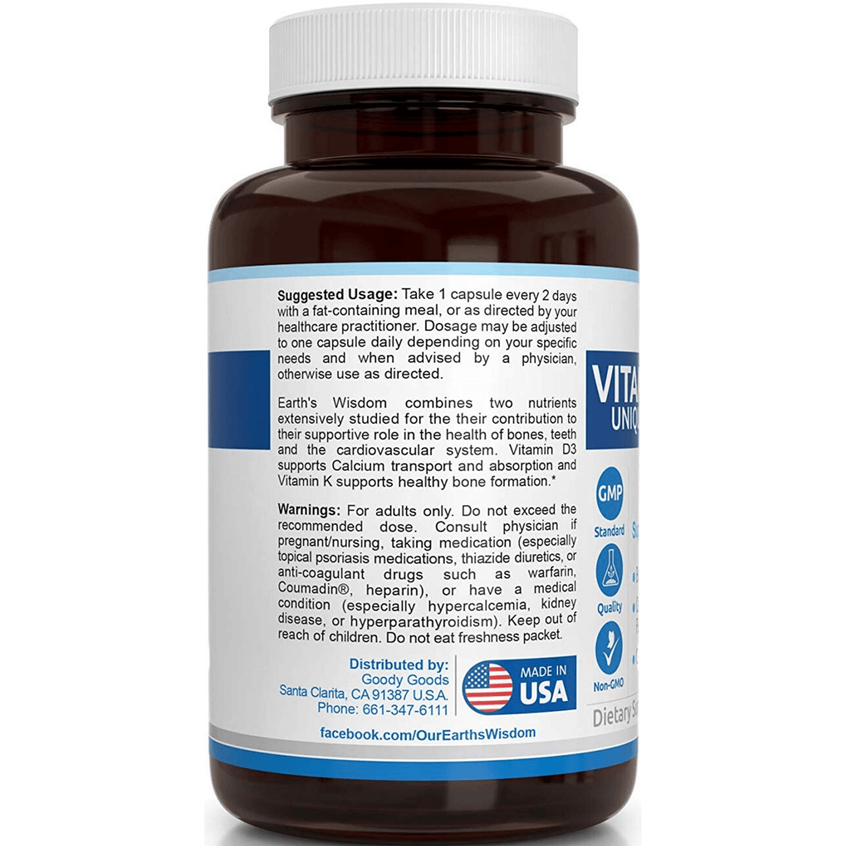 Earth's Wisdom Vitamin D3 with K2 - 120 Cápsulas De Origen Vegetal - Haz Tu Pedido