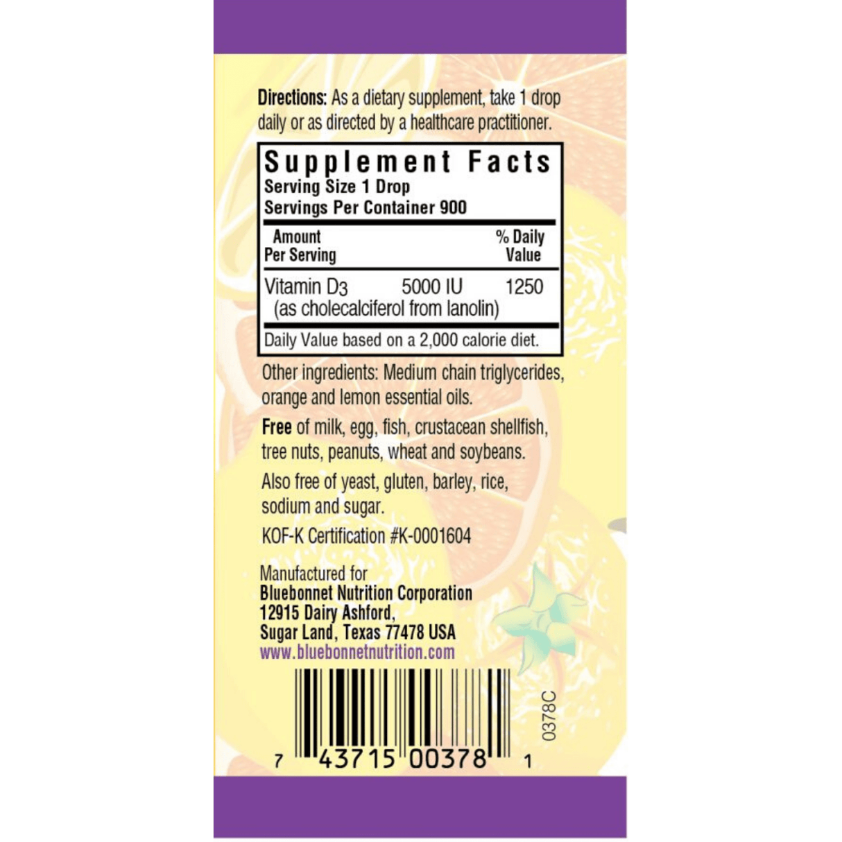 Bluebonnet Liquid Vitamin D3 Drops - 5000 IU - Cítricos - 30 ml - Haz Tu Pedido