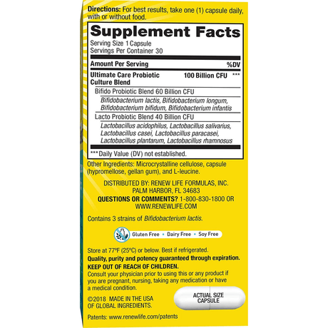 Renew Life Ultimate Flora Probiotic 100 Billion- 30 Cápsulas Vegetarianas - Haz Tu Pedido