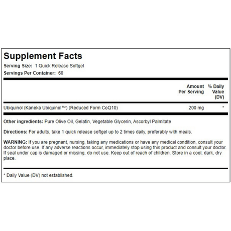 Piping Rock Ubiquinol 200 mg - 60 Cápsulas Blandas de Liberación Rápida - Haz Tu Pedido