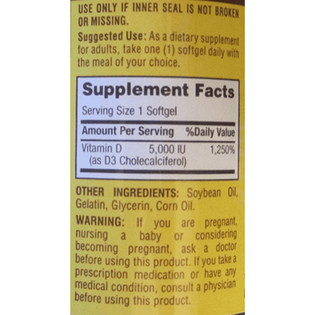 Finest Nutrition D3 Vitamin 5000 IU - 100 Cápsulas Blandas - Haz Tu Pedido