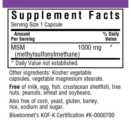 Bluebonnet Msm 1000 Mg - 60 Vegetable Capsules - Haz Tu Pedido