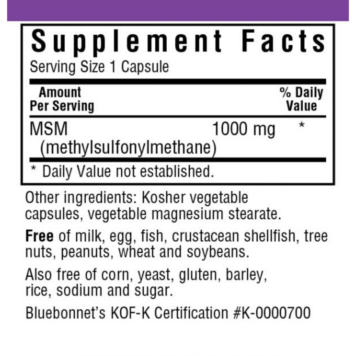 Bluebonnet Msm 1000 Mg - 60 Vegetable Capsules - Haz Tu Pedido