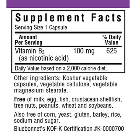 Bluebonnet Niacin 100 mg - 90 Capsulas De Origen Vegetal - Haz Tu Pedido