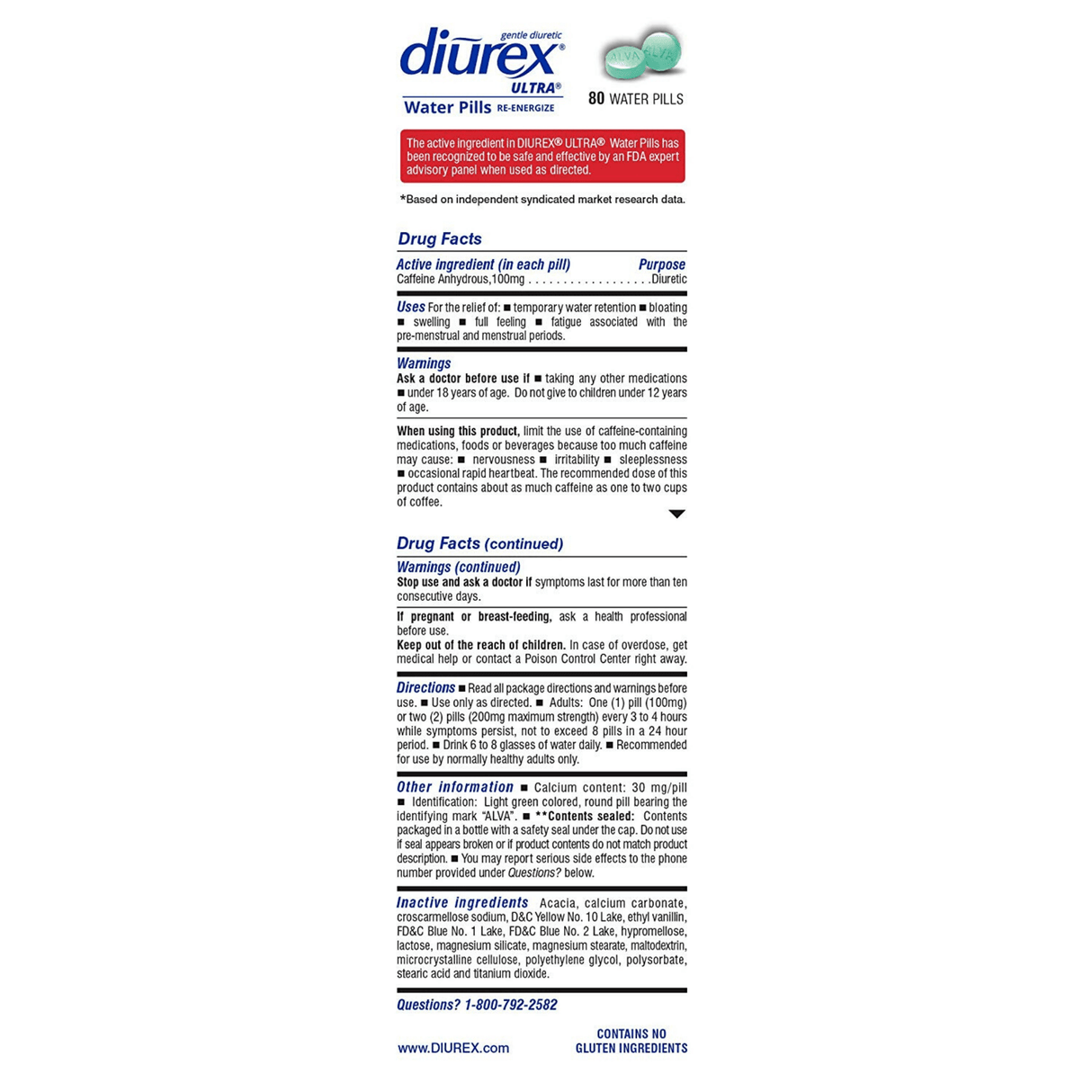 Diurex Ultra Water Pills Re-Energize - 80 Píldoras - Haz Tu Pedido