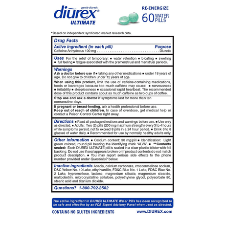 Diurex Ultimate Water Pills Re-Energizing - 60 Píldoras - Haz Tu Pedido