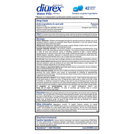 Diurex Water Pills with Pain Relief - 42 Píldoras - Haz Tu Pedido