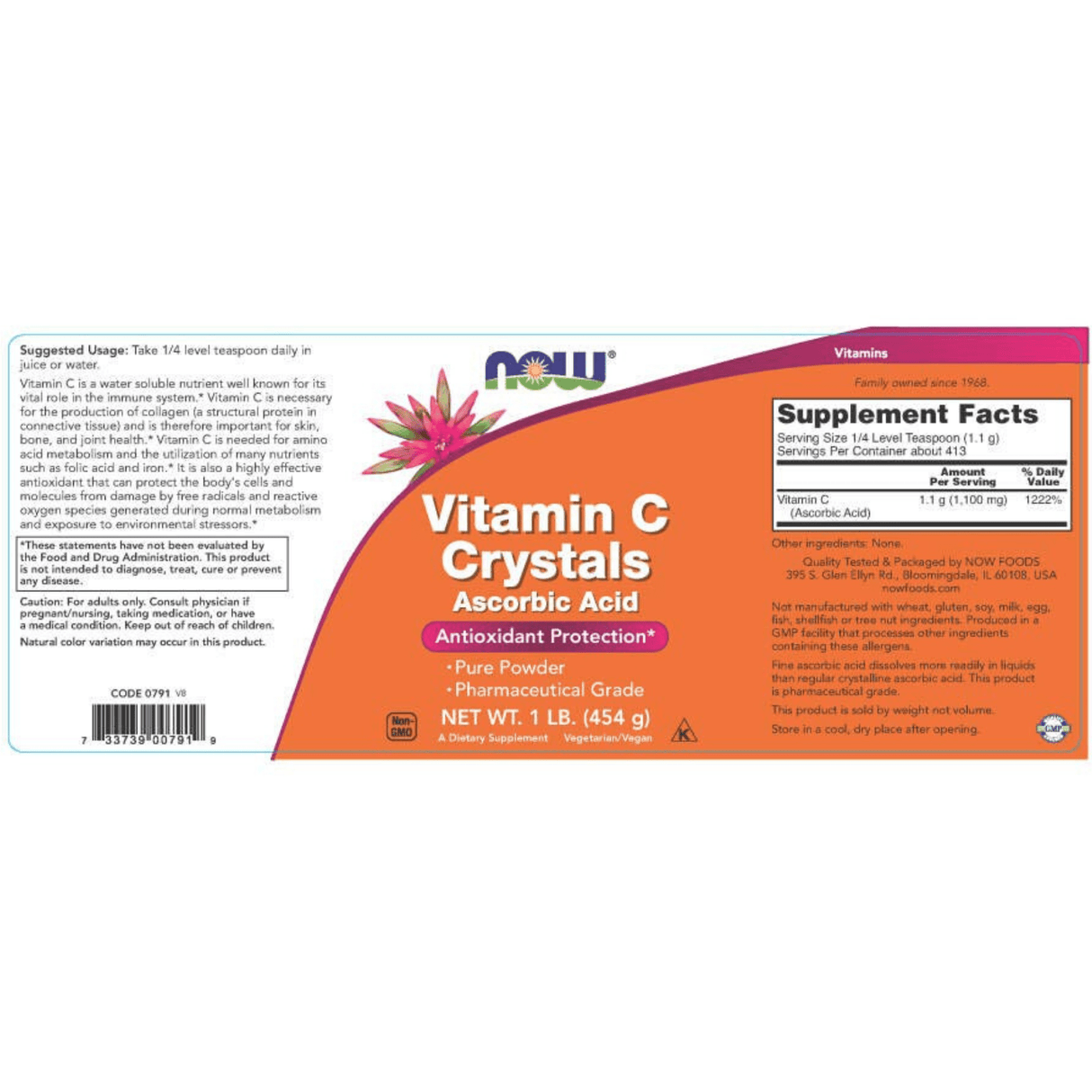 NOW Foods Vitamin C Crystals - 454 g - Haz Tu Pedido