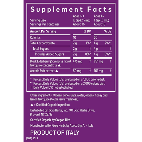 Gaia Herbs Kids Black Elderberry Syrup - 89 ml - Haz Tu Pedido