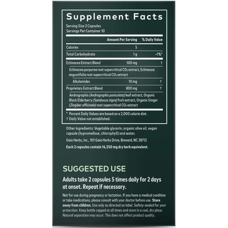 Gaia Herbs Quick Defense with Echinacea and Elderberry - Vegan Liquid PhytoCaps - Haz Tu Pedido