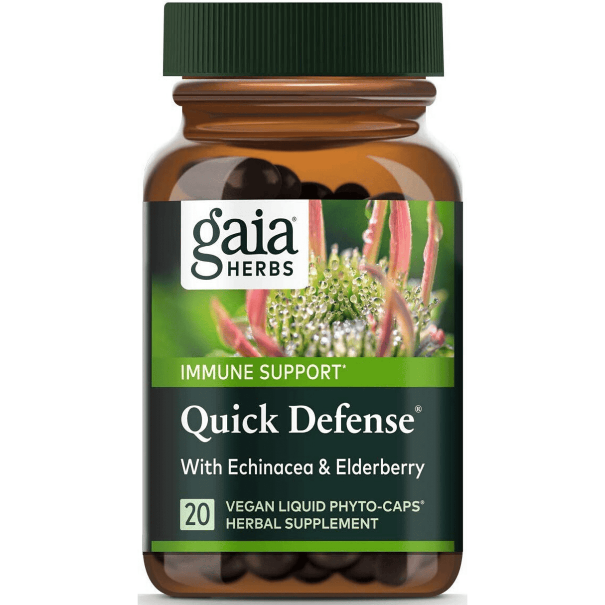 Gaia Herbs Quick Defense with Echinacea and Elderberry - Vegan Liquid PhytoCaps - Haz Tu Pedido