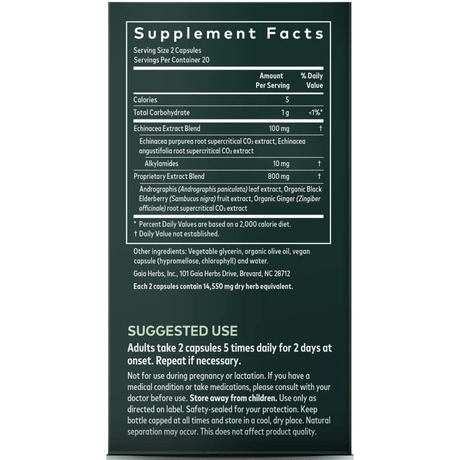 Gaia Herbs Quick Defense with Echinacea and Elderberry - Vegan Liquid PhytoCaps - Haz Tu Pedido