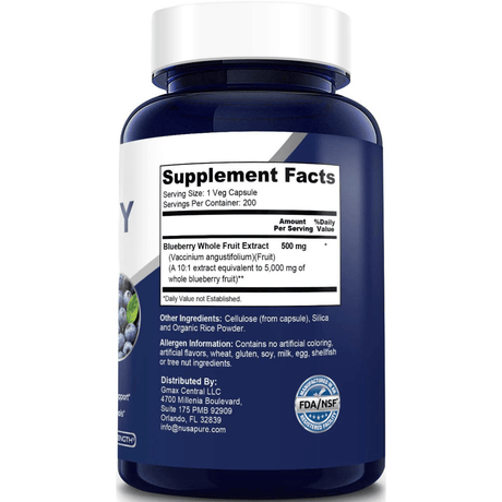 NusaPure Concentrado de Arándano 5000 mg - 200 Cápsulas Vegetales - Haz Tu Pedido