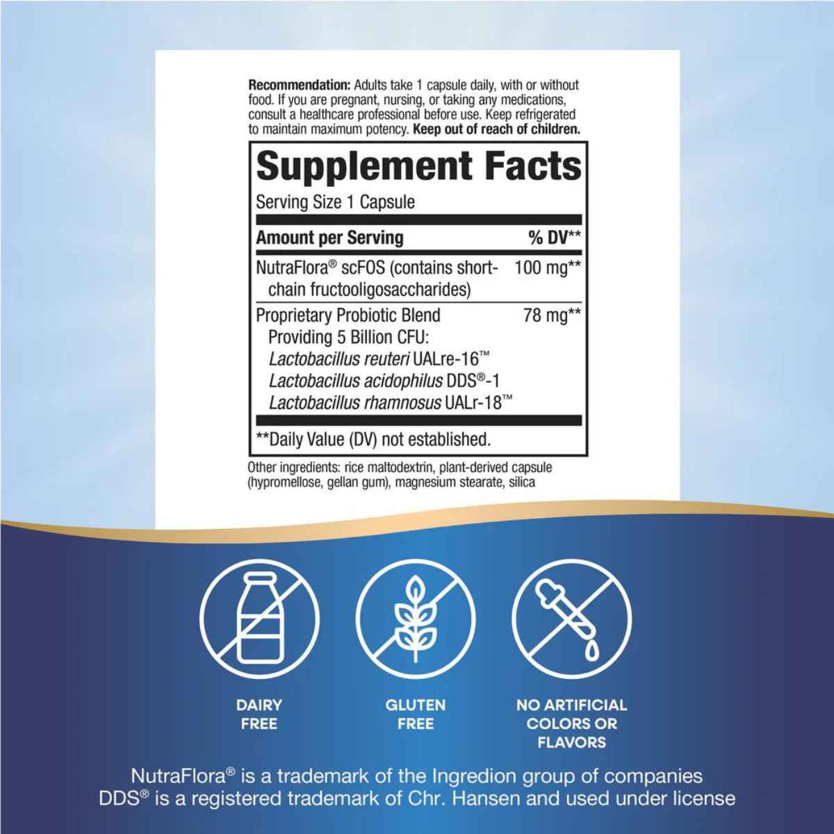 Natures Way Primadophilus® Reuteri Probioticos 5 Mil Millones CFU - 30 Cápsulas - Tabla Nutricional - Haz Tu Pedido