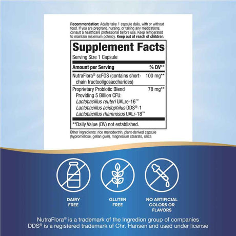 Natures Way Primadophilus® Reuteri Probioticos 5 Mil Millones CFU - 30 Cápsulas - Tabla Nutricional - Haz Tu Pedido