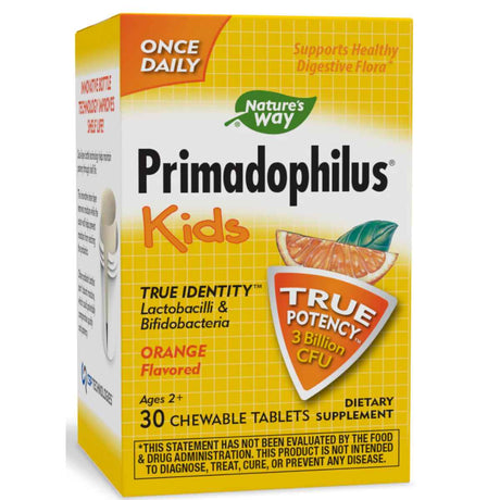 Natures Way Primadophilus® Probiótico para Niños 3 Mil Millones CFU - Sabor Naranja - 30 Tabletas Masticable - Haz Tu Pedido