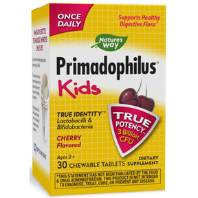 Natures Way Primadophilus® Probiótico para Niños 3 Mil Millones CFU - Sabor Cereza - 30 Tabletas Masticable - Haz Tu Pedido