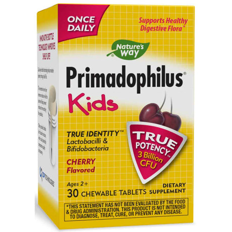 Natures Way Primadophilus® Probiótico para Niños 3 Mil Millones CFU - Sabor Cereza - 30 Tabletas Masticable - Haz Tu Pedido