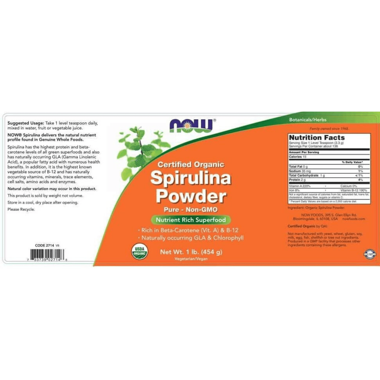 NOW Foods Spirulina Powder - Polvo - Haz Tu Pedido